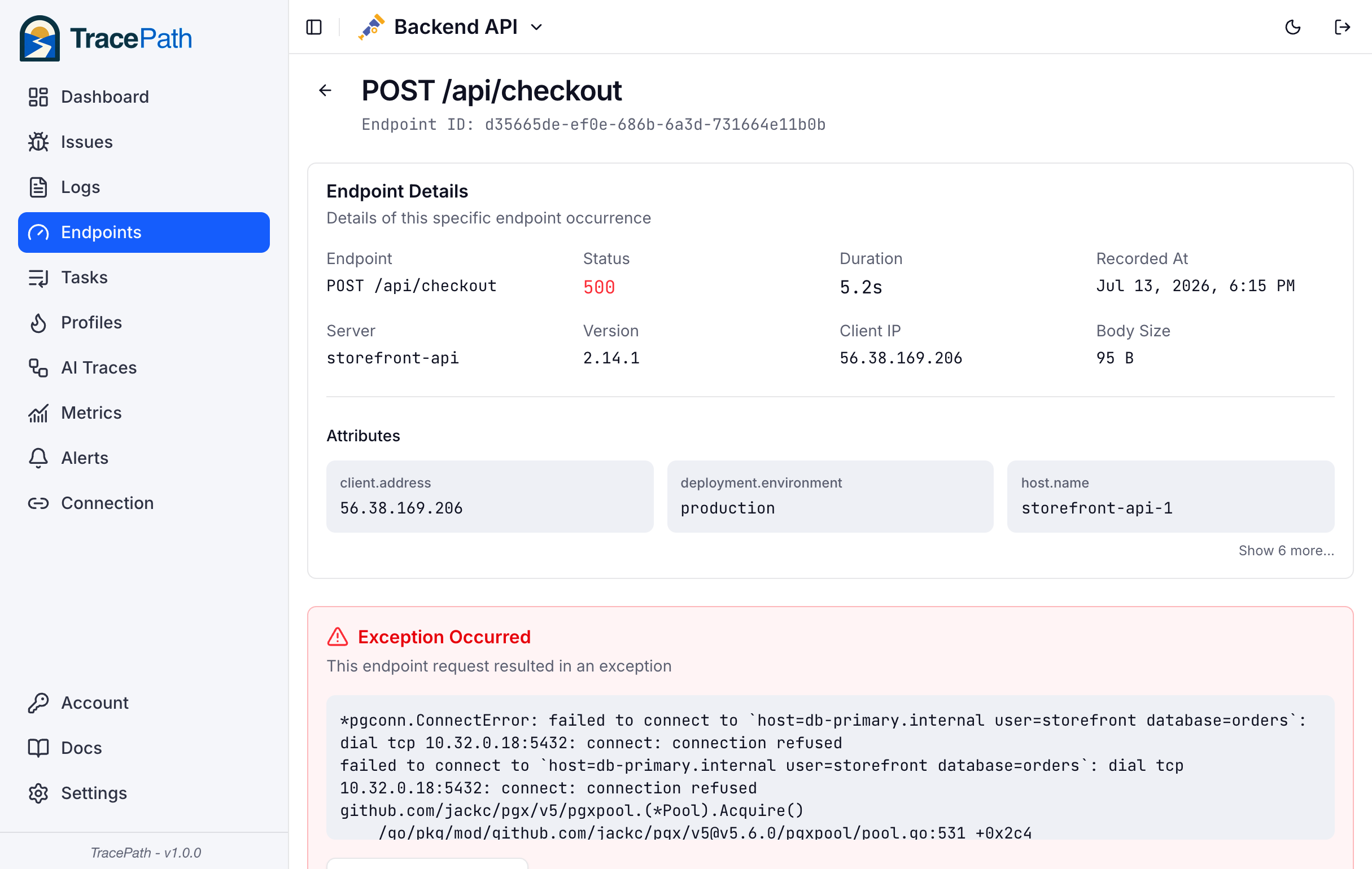 Endpoint with Exception